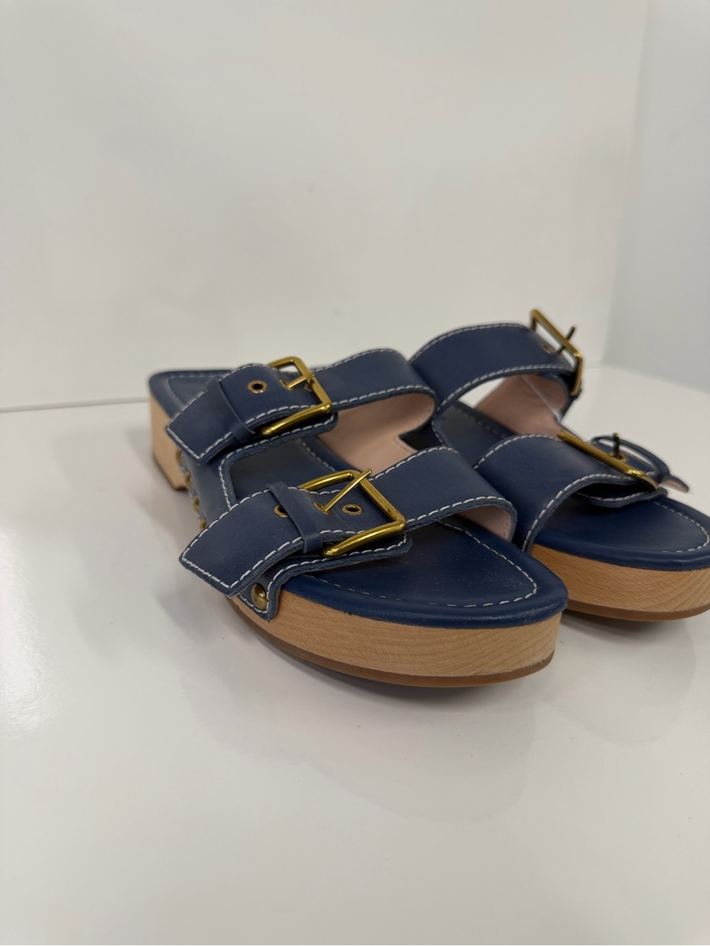 J.Crew Women’s Double Buckle Slide Sandals - Navy Blue Gold Hardware. Size: 7.5 - Picture 3 of 7